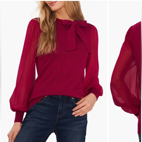 CeCe Women's Red Long-Sleeve Blouse Top Size XL - Picture 1 of 9